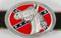 oval belt buckle, pewter horse head profile over stars and bars