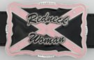 rectangular enameled pewter belt buckle with "Redneck Woman" over rebel flag