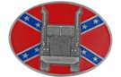 rebel semi-truck red and blue oval belt buckle