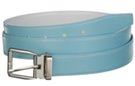 sky blue and white reversible dress belt with silver or gold buckle