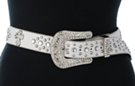 white rhinestone and cross studded leather belt with rhinestone buckle set