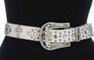 white rhinestone and cross leather belt with 3-piece rhinestone buckle set