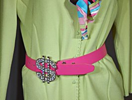 rhinestone dollar sign buckle on fuchsia belt