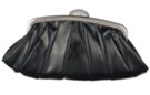black leatherette fan shape frame-top rhinestone egg clip evening clutch