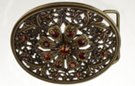 filigreed orange amber rhinestone floral belt buckle