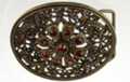 filigreed orange amber rhinestone floral belt buckle