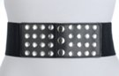 rhinestone and leather black high waist stretch belt