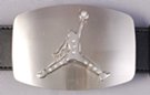oblong belt buckle, rhinestone studded basketball player
