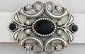 rhinestone and black onyx flower and leaf design belt buckle