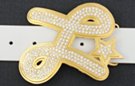 rhinestone script "L" with star belt buckle