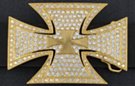 big rhinestone and gold Maltese cross belt buckle