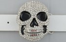 rhinestone studded ruby toothed skull belt buckle