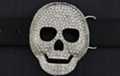 clear rhinestone death mask belt buckle