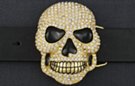 rhinestone studded gold-tone skull belt buckle