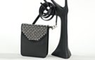 rhinestones and studs encrusted black leather hip pouch