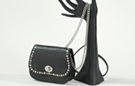 rhinestones, studs and chain black leather pouch