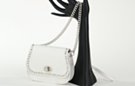 rhinestones, studs and chain white leather pouch