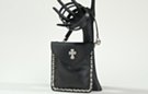 rhinestones and gothic cross black leather hip pouch