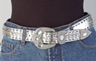 silver rhinestones and studs belt with rhinestone studded western buckle