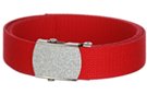 silver glitter buckle on risky red web belt