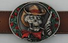 rootin-tootin cowboy skull enameled pewter western belt buckle
