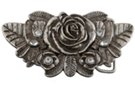 wing shape pewter western belt buckle with rose and rhinestones