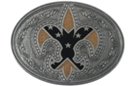 cajun style fleur-de-lis western belt buckle in black and gold
