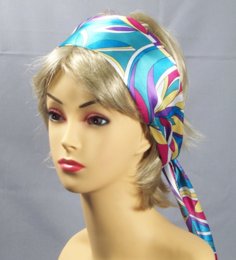 satin marine life head scarf worn as headwrap