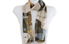 Picasso print beige satin and sheer belt scarf