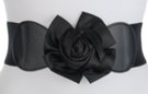 satin black rose buckle high waist stretch belt