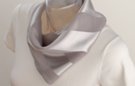 satin and sheer moon rock gray banded square scarf