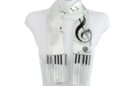 treble clef print white satin and sheer belt scarf