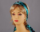 blue and black headscarf attached to plastic headband
