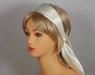 solid ivory satin headscarf attached to plastic headband