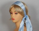 solid sky blue satin headscarf attached to plastic headband