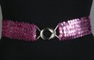 purple pink sequin stretch belt with silvertone maxi interlocking buckle