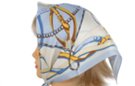 square satin silk scarf, sky blue and vanilla white