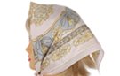 square satin silk scarf, light pink and gray