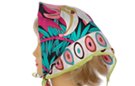 square satin silk scarf, teal and fuchsia