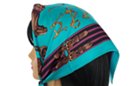 square satin silk scarf, blue-green
