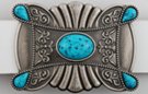 four corner and central nugget antique tin western belt buckle