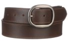brown single ply leather belt and antique silver buckle