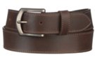 brown single ply leather belt and antique silver buckle