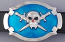 chrome and aquamarine skull and crossed swords belt buckle