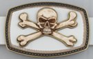 skull and crossbones on leather and brass belt buckle