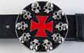 belt buckle, chrome skulls about red cross