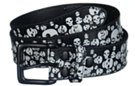 black leather belt with rhinestones and white skull print