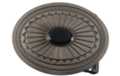 small southwest style oval belt buckle, eagle feathers about black onyx