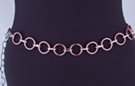 chain belt: smooth pink 1" rings joined by textured silver chain links; extension chain comprises textured oval links tipped by tiny silver ball