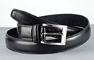 smooth black double stitched leather belt, nickel polish buckle with stitched retainer loops